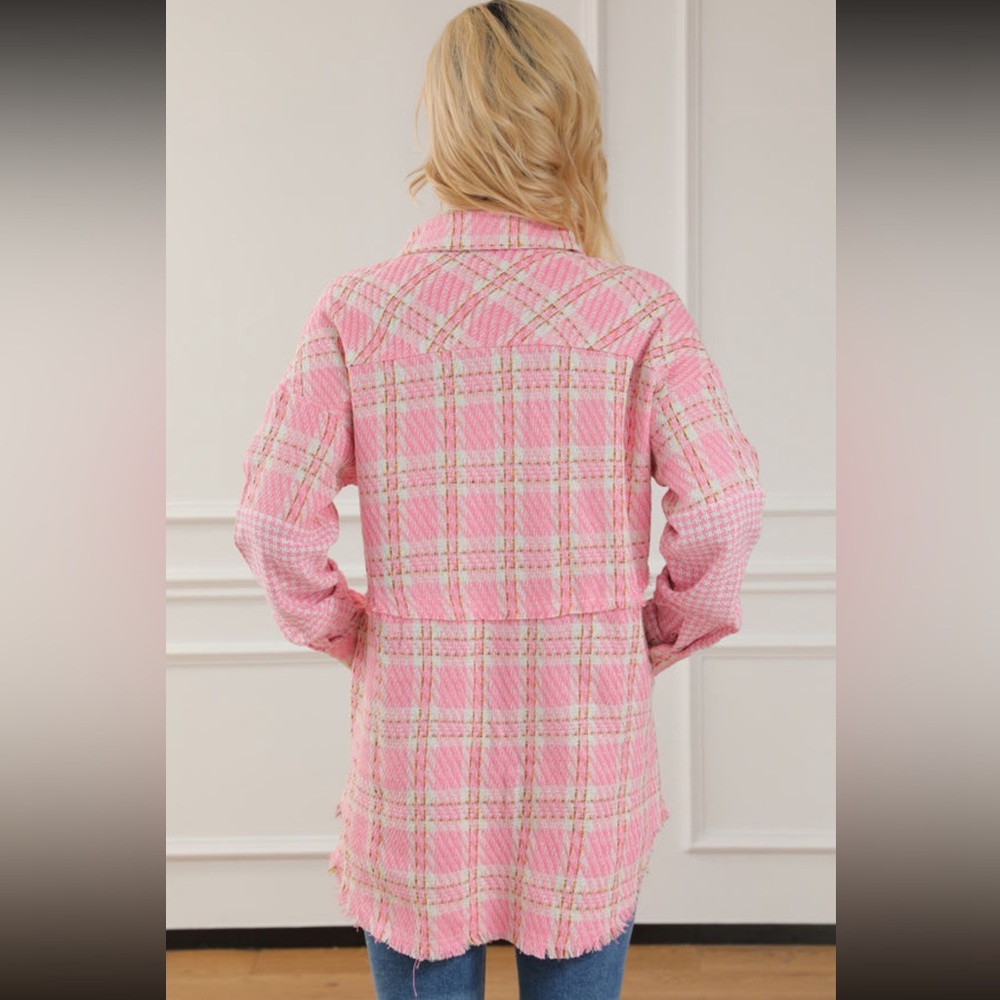 🍁”Tweed Me Alone” Pink Plaid Craft Distressed Houndstooth - Picture 15 of 16